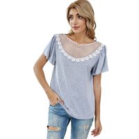 New Simple Lace Neckline Stitching Loose Casual T-shirt main image 6