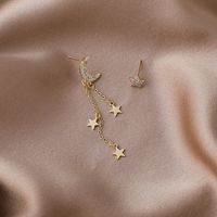 Asymmetrical Simple Wild Star Moon Earrings sku image 1