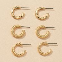 Fashion Metal C-shaped Small Earrings 3 Pairs Set sku image 1