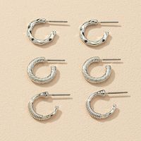 Fashion Metal C-shaped Small Earrings 3 Pairs Set sku image 2