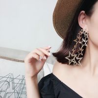 Fashion Metal Hollow Five-pointed Star Long Earrings main image 6