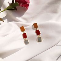 Long Simple Square Contrast Color Glaze Earrings main image 1