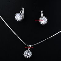 Shiny Zircon Combination Set Simple Necklace Earring Two-piece Jewelry Wholesale sku image 1