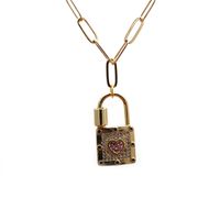 Micro-inlaid Zircon Lock Pendant Necklace sku image 1