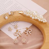 Korea Simple Pearl Geometric Diamond Earrings main image 3
