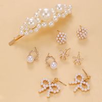 Korea Simple Pearl Geometric Diamond Earrings main image 5