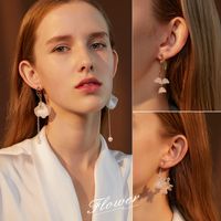 Long Crystal Petal Tassel Earrings main image 2