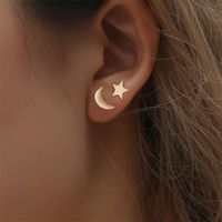 Simple Star And Moon Asymmetrical Earrings main image 1