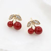Cute Diamond Leaf Cherry Earrings main image 3
