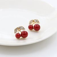Cute Diamond Leaf Cherry Earrings main image 6