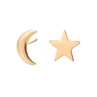Simple Star And Moon Asymmetrical Earrings sku image 1