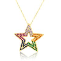 Full Diamond Five-pointed Star Copper Necklace main image 1