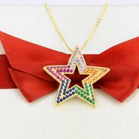 Full Diamond Five-pointed Star Copper Necklace main image 3