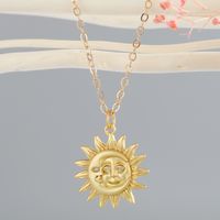 Korean Creative Copper Inlaid Zircon Metal Texture Sun Necklace main image 4