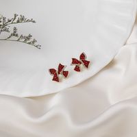 Red Diamond Bow Stud Earrings main image 4