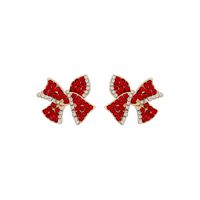 Red Diamond Bow Stud Earrings main image 6
