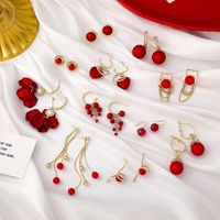 New Red Bead Petal Tassel Earrings main image 1