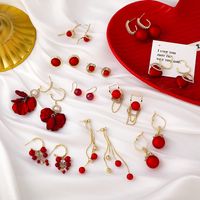 New Red Bead Petal Tassel Earrings main image 5