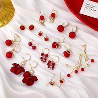 New Red Bead Petal Tassel Earrings main image 4