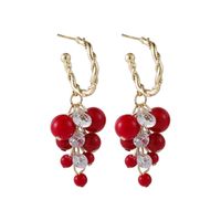 New Red Bead Petal Tassel Earrings main image 3