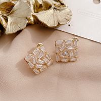 Alloy Silver Needle Small Square Diamond Earrings main image 4