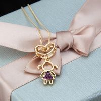 Simple Inlaid Zirconium Heart-shaped Boy And Girl Necklace main image 3