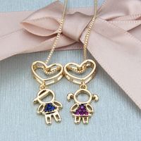 Simple Inlaid Zirconium Heart-shaped Boy And Girl Necklace main image 4