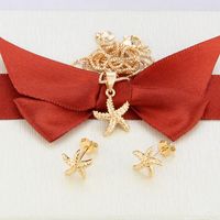 Simple Inlaid Zirconium Starfish Earrings Necklace Set main image 6