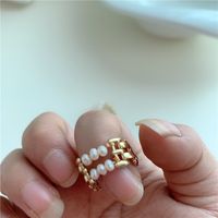 Fashion Metal Simple Pearl Rhinestone Stitching Ring sku image 1