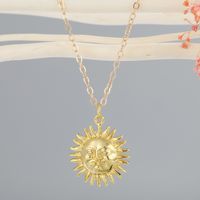 Korean Creative Copper Inlaid Zircon Metal Texture Sun Necklace sku image 3