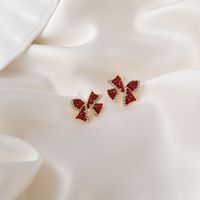 Red Diamond Bow Stud Earrings sku image 1