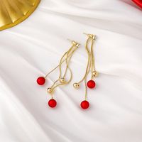 New Red Bead Petal Tassel Earrings sku image 3