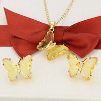 Simple Transparent Butterfly Earrings Necklace Set sku image 5
