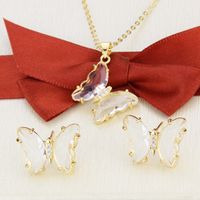 Simple Transparent Butterfly Earrings Necklace Set sku image 6