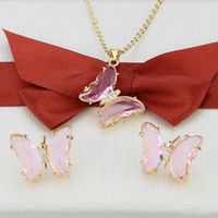 Simple Transparent Butterfly Earrings Necklace Set sku image 7