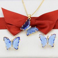 Simple Transparent Butterfly Earrings Necklace Set sku image 11