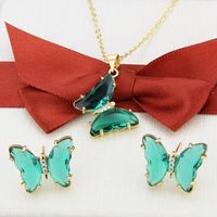 Simple Transparent Butterfly Earrings Necklace Set sku image 12