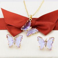 Simple Transparent Butterfly Earrings Necklace Set sku image 13