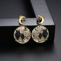 Owl Copper Inlaid Zircon Six-pointed Star Earrings main image 3