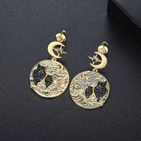 Owl Copper Inlaid Zircon Six-pointed Star Earrings main image 5