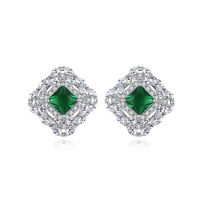 Fashion Copper Inlaid Zircon Green Gem Earrings main image 1