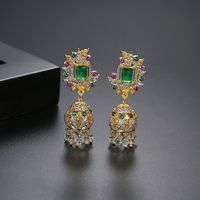 New Copper Inlaid Zircon Colorful Earrings sku image 1
