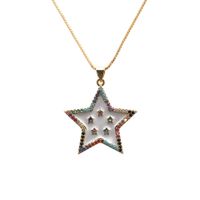 Trend Fashion New Geometric Gold Micro-inlaid Zircon Star Moon Copper Pendant Necklace sku image 11