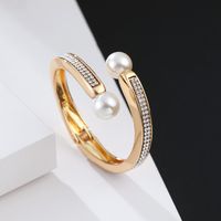 Fashion Pearl Diamond Alloy Opening Bracelet main image 4