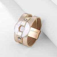 Bohemian Multi-layer Bronzing Leather Diamond Plate Round Buckle Bracelet main image 3