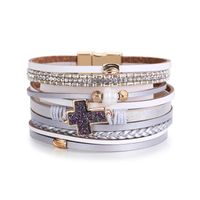 Bracelet De Perles Incrustées De Croix En Cuir Multicouche Bohème main image 5