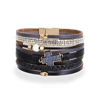 Bohemian Multilayer Leather Cross Inlaid Pearl Bracelet main image 3