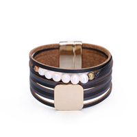 Bohemian Fashion Multi-layer Wide-sided Leather Pearl Bracelet main image 4