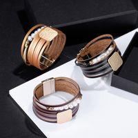 Bohemian Fashion Multi-layer Wide-sided Leather Pearl Bracelet main image 5