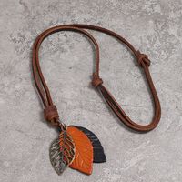Fashion Retro Leaf Pendant Leather Necklace main image 5